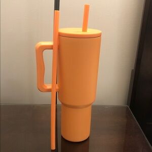 Orange Simple Modern Tumbler with Handle and 2 Straws